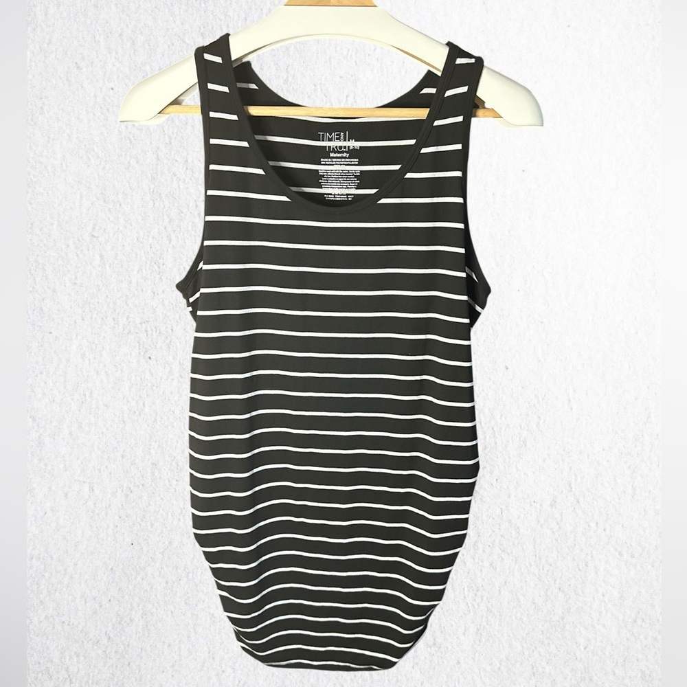 Time and Tru Maternity Black and White Striped Scoop Neck Tank | Size Medium